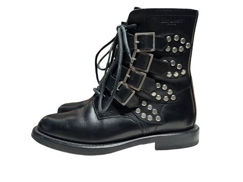 Saint Laurent Shoes, Black Studded Ranger Combat Boot (size 37).